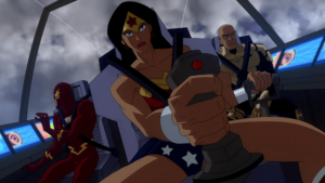Wonder Woman Hijacks Owlman's plane.